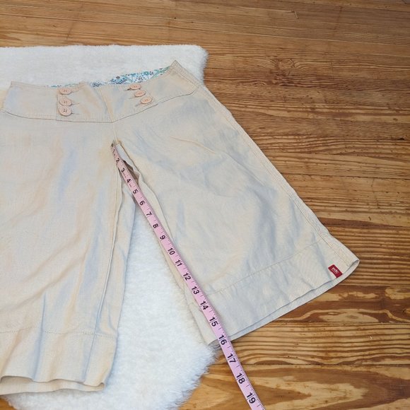 Vintage Y2K Esprit 100% Linen Sailor Style Button Front Wide Waistband Capris - Picture 9 of 13